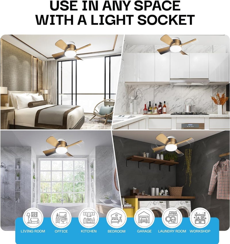 BELLHOWELL مروحة سقف Socket Breeze Cool Light Deluxe Bronze – مروحات سقف مع أضواء LED وجهاز تحكم عن بعد، بديل لمصباح الإضاءة - غرفة النوم، المطبخ، غرفة المعيشة، 1000 لومن / 5000 كلفن - Image 5